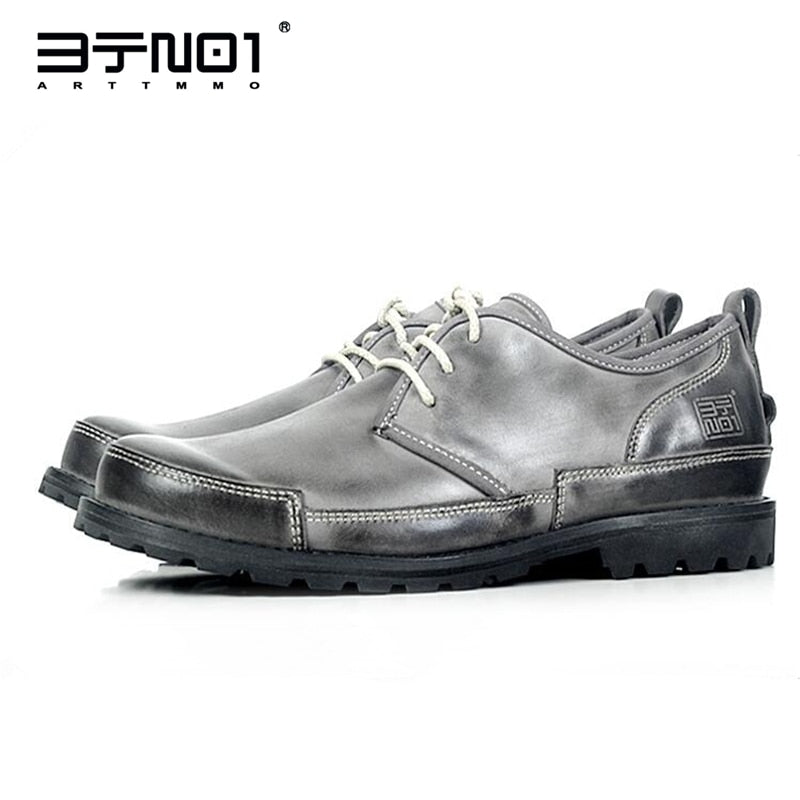 Mens Genuine Leather Lace Up Round Toe Oxfords Casual Chukkas Shoes Work Safety Shoes Retro Matin Boots