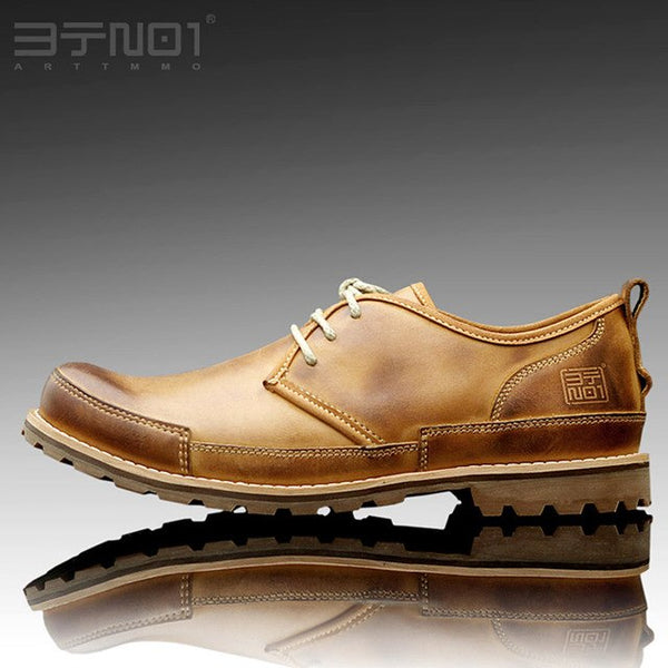 Mens Genuine Leather Lace Up Round Toe Oxfords Casual Chukkas Shoes Work Safety Shoes Retro Matin Boots