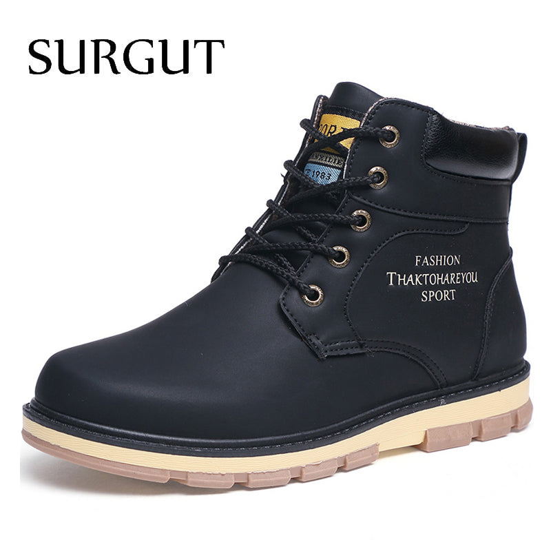 SURGUT Brand Hot Newest Keep Warm Men Winter Boots High Quality pu Leather Wear Resisting Casual Shoes Working Fashion Men Boots