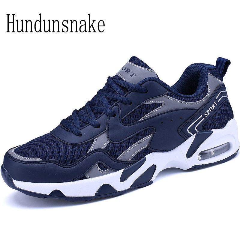 Hundunsnake Men's Sneakers Blue Mesh Breathable Cushioning Male Shoes Adult Sports Running Shoes For Men Krasovki Gumshoes T299