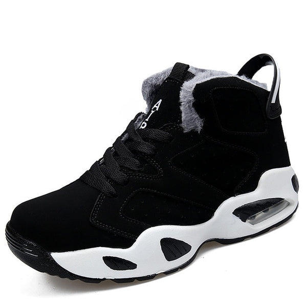 AGSan men boots couple men's winter warm snow boots mens fur plush high top ankle boots sneakers work shoes men botas lace up