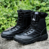 Men Tactical Military Army Boots Breathable Leather Mesh High Top Casual Desert Work Shoes Mens SWAT Ankle Combat Boot