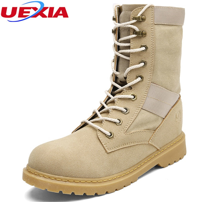 UEXIA High Quality Men Boots Canvas Casual Shoes Lace-up Shoes Packer Camel Boots Popular fashion Chukka Non-slip Handmade botas