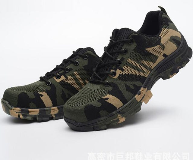 Men Safety Work Boots Fashion Camouflage Spring Breathable Mesh Steel Toe Casual Shoes Mens Labor Insurance Puncture Proof Shoes