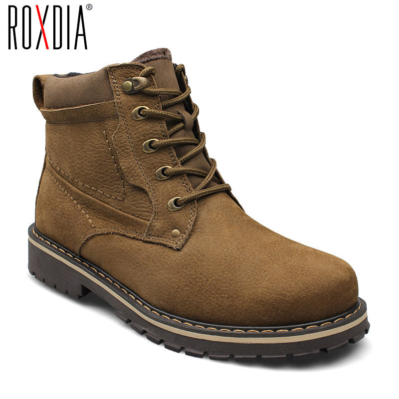 ROXDIA plus size 39-50 genuine leather men boots man shoes with fur male winter boots warm snow boots waterproof work RXM428