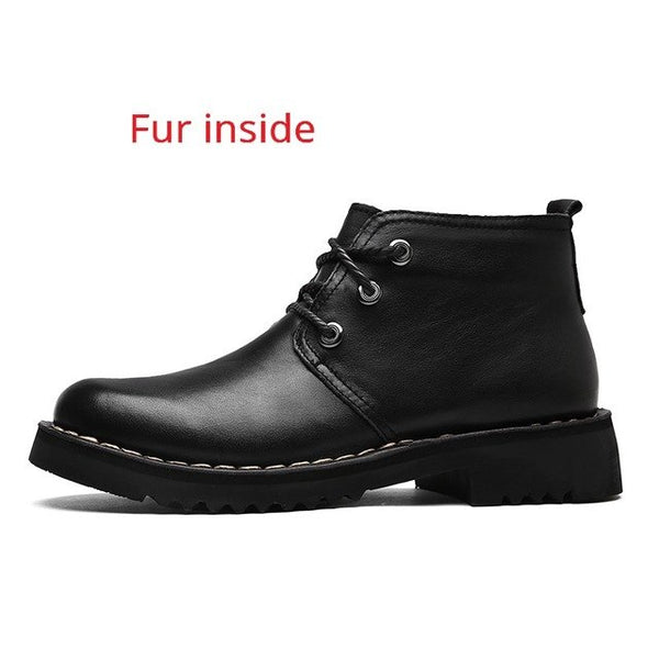 Men Motorcycle Boots Vintage Chukka Boot Winter Fur 2018 New 100% Cow Split Leather Waterproof Lace up Military Boots Men Shoes