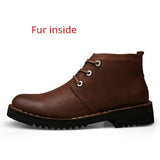 Men Motorcycle Boots Vintage Chukka Boot Winter Fur 2018 New 100% Cow Split Leather Waterproof Lace up Military Boots Men Shoes