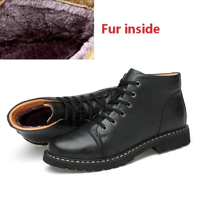 Winter Shoes for men Snow Boots Warm With Fur,Fashion Chukka 100% Genuine Leather Ankle Boot, Mens Waterproof Casual Shoes 2018