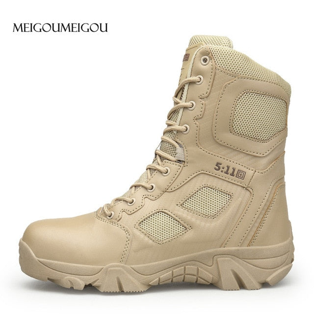 MEIGOUMEIGOU Big Size 39-47 Mens Boots Wear-resisting Non-slip Army Boots Men Waterproof Outdoor Climbing Hiking Boots Men