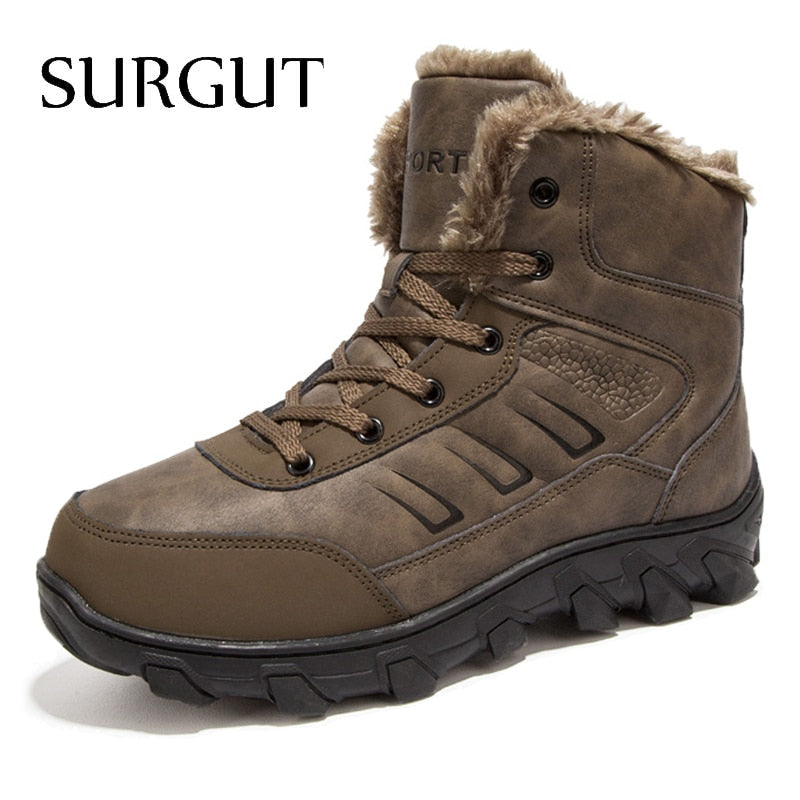 SURGUT Brand Winter Fur Supper Warm Snow Boots For Men Adult Male Shoes Non Slip Rubber Casual Work Safety Casual Ankle Boots