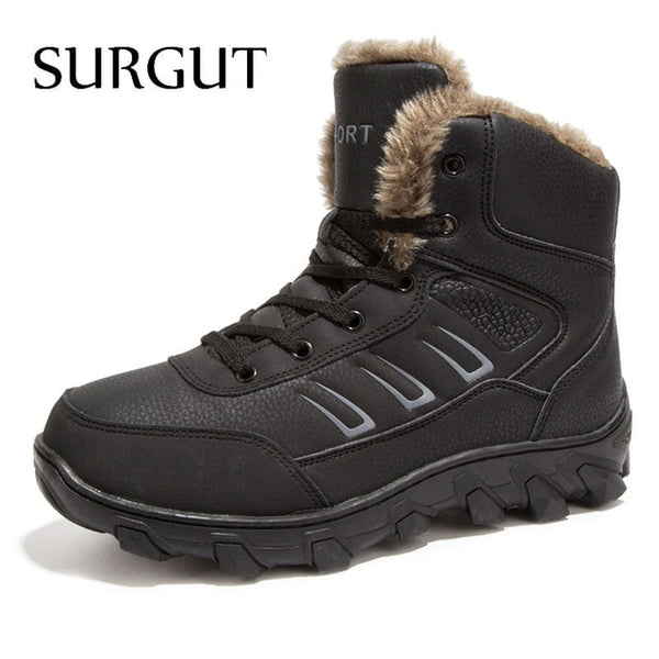 SURGUT Brand Winter Fur Supper Warm Snow Boots For Men Adult Male Shoes Non Slip Rubber Casual Work Safety Casual Ankle Boots