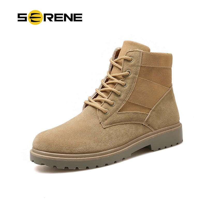 SERENE Brand Men's Boots Military boot Chukka Ankle Bot Desert High Top Army Male Causal Shoes Safety Combat Men Motocycle Boots