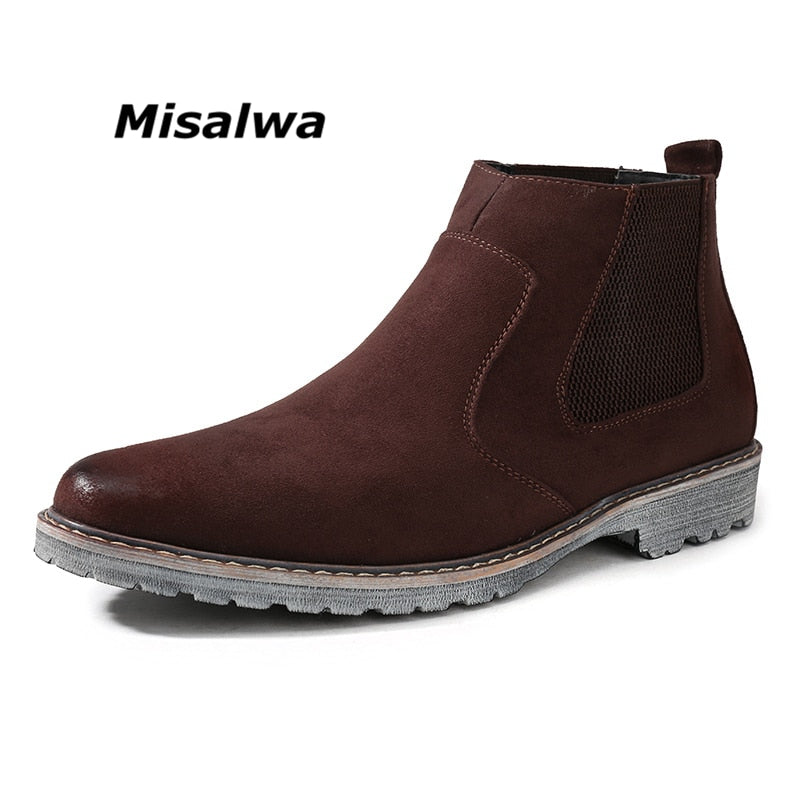 Misalwa Men's Chelsea Boots Natural Smooth Cow Suede Leather Chukka Ankle Boots Male Pointed Toe Wedding Elastic Dress Shoes