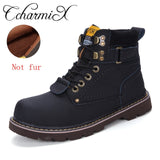 CcharmiX Men Work Boots Leather Unisex Ankle Snow Boots Autumn Winter Warm Casual Boots Waterproof Male Tooling Boots Big Size