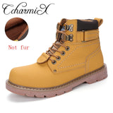 CcharmiX Men Work Boots Leather Unisex Ankle Snow Boots Autumn Winter Warm Casual Boots Waterproof Male Tooling Boots Big Size