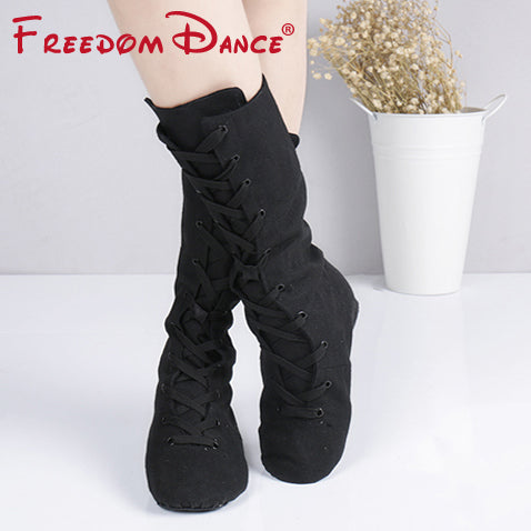 Canvas Jazz Dance Boots For Dance Studios Lace-up High Dance Boot Gym Yoga Fitness Karate Shoes Dancing Sneakers Free Shipping