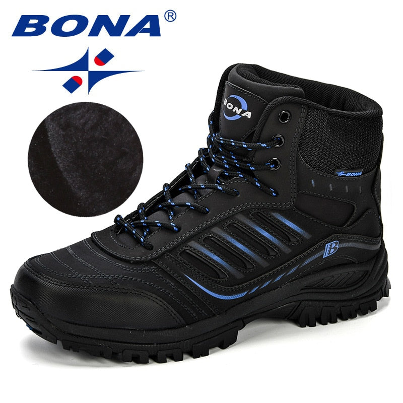 BONA Men Hiking Shoes Mid-Top Split Leather Outdoor Sneaker Men Comfy Trekking Boots Men Trail Camping Climbing Hunting Sneakers