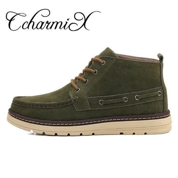 CcharmiX Chukka Boots Men Work&Safety Cow Suede Mens Ankle Boots Male Leather Winter Booty Plush Fashion Warm Shoes Size 38-46