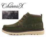 CcharmiX Chukka Boots Men Work&Safety Cow Suede Mens Ankle Boots Male Leather Winter Booty Plush Fashion Warm Shoes Size 38-46