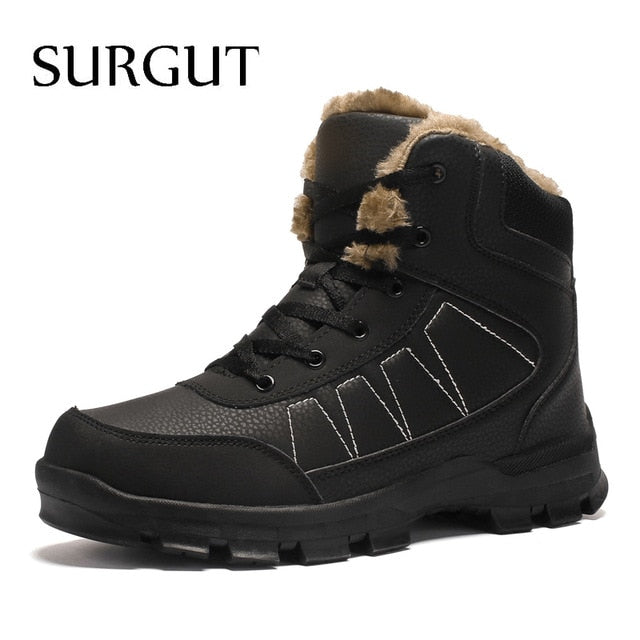 SURGUT Brand Winter Fur Supper Warm Snow Boots For Men Adult Male Shoes Non Slip Rubber Casual Work Safety Casual Ankle Boots