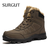 SURGUT Brand Winter Fur Supper Warm Snow Boots For Men Adult Male Shoes Non Slip Rubber Casual Work Safety Casual Ankle Boots
