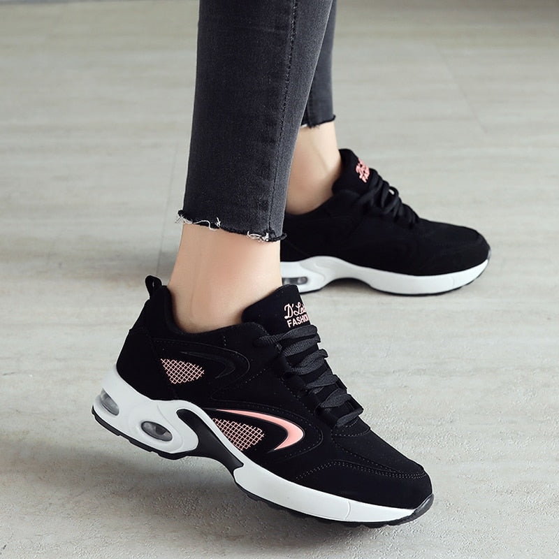 New Designer sneakers women Running Shoes Leather Outdoor Cushion Sport Gym Shoes Woman Comfortable Black Walking Zapatillas A29
