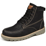 JKPUDUN Vintage Men Boots Lace-Up Winter Leather Martin Boots Men Waterproof Work Tooling Safety Ankle Boots Casual Shoes Botas