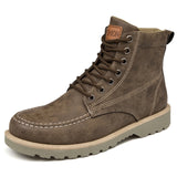 JKPUDUN Vintage Men Boots Lace-Up Winter Leather Martin Boots Men Waterproof Work Tooling Safety Ankle Boots Casual Shoes Botas