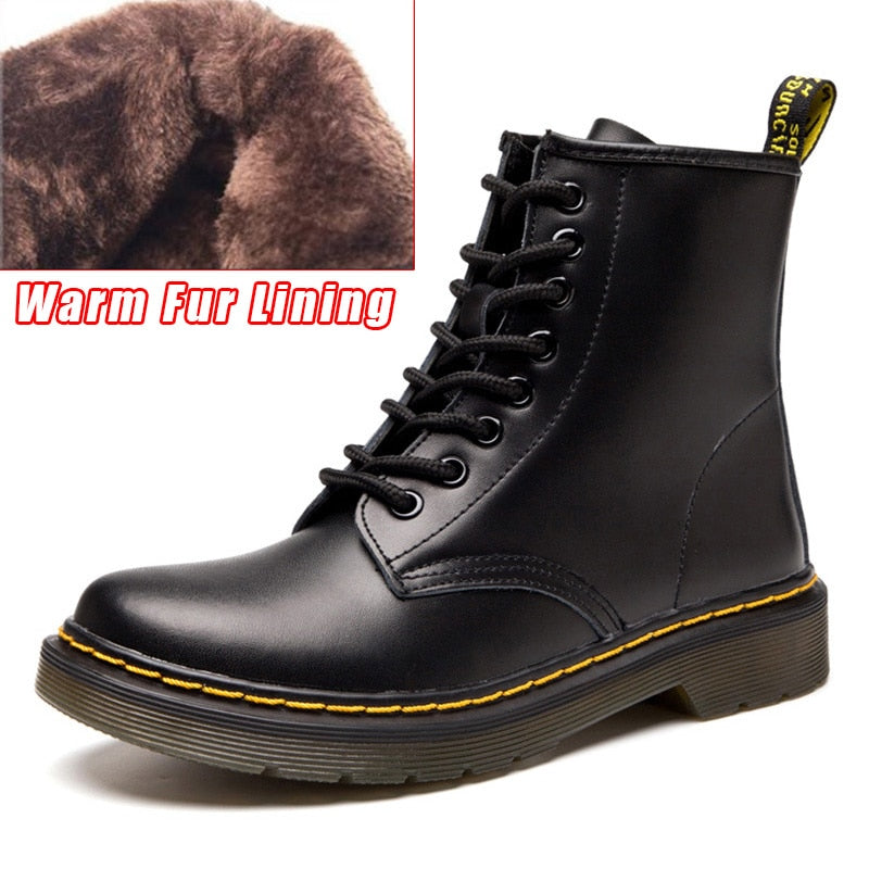LAKESHI Genuine Leather Women Boots Dr Martin Boots Winter Work Safeti Boots Solid Ankle Boots Female Punk Women Shoes Size 46