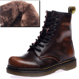LAKESHI Genuine Leather Women Boots Dr Martin Boots Winter Work Safeti Boots Solid Ankle Boots Female Punk Women Shoes Size 46