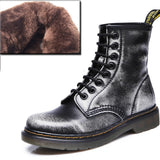 LAKESHI Genuine Leather Women Boots Dr Martin Boots Winter Work Safeti Boots Solid Ankle Boots Female Punk Women Shoes Size 46