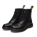 LAKESHI Genuine Leather Women Boots Dr Martin Boots Winter Work Safeti Boots Solid Ankle Boots Female Punk Women Shoes Size 46