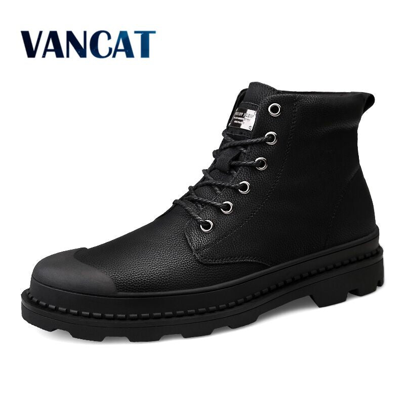 Vancat High Quality Genuine Leather Men Boots Winter Waterproof Ankle Boots Martin Boots Outdoor Working Snow Boots Men Shoes