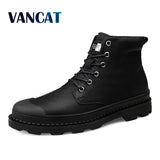 Vancat High Quality Genuine Leather Men Boots Winter Waterproof Ankle Boots Martin Boots Outdoor Working Snow Boots Men Shoes