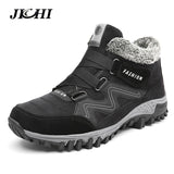 JICHI Men Boots Winter With Fur 2018 Warm Snow Boots Men Winter Boots Work Shoes Men Footwear Fashion Rubber Ankle Shoes 35-46