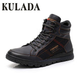 KULADA New Men Leather Winter Boots Safety Work Waterproof Shoes Men Hiking Warm Sneaker Lace Up Shoe Skid Winter Shoes  Hombre