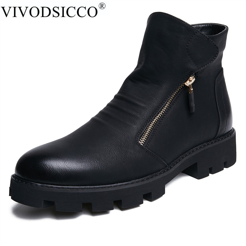 VIVODSICCO Spring/Winter Men's Chelsea Boots,British Style Fashion Ankle Martin Boots,Black Soft Leather Casual Shoes Chukka
