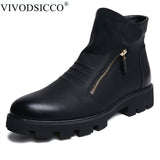 VIVODSICCO Spring/Winter Men's Chelsea Boots,British Style Fashion Ankle Martin Boots,Black Soft Leather Casual Shoes Chukka
