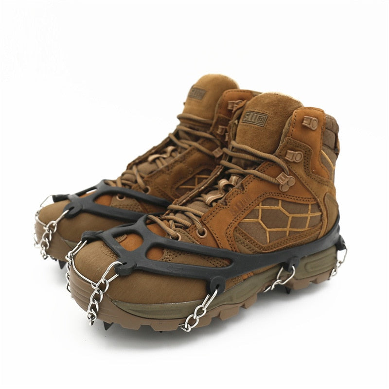 1pair Outdoor Camping Hiking Spike Grip Boots Chain Crampons Grippers 8-teeth Point Anti Slip Ice Shoes Travel Kits