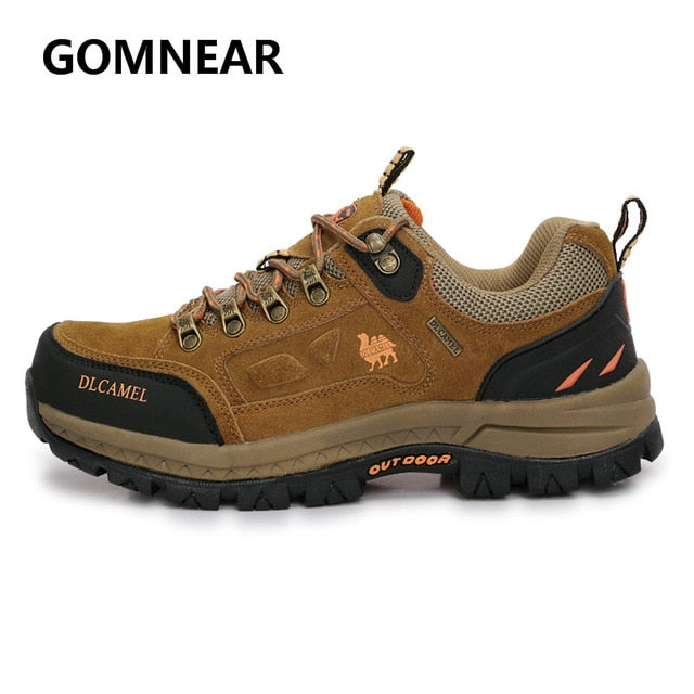 GOMNEAR Camel Shoes Men Genuine Leather Hiking Shoes Winter Sneakers Outdoor Tourism Hiking Boots Fishing Shoes Male Big Size