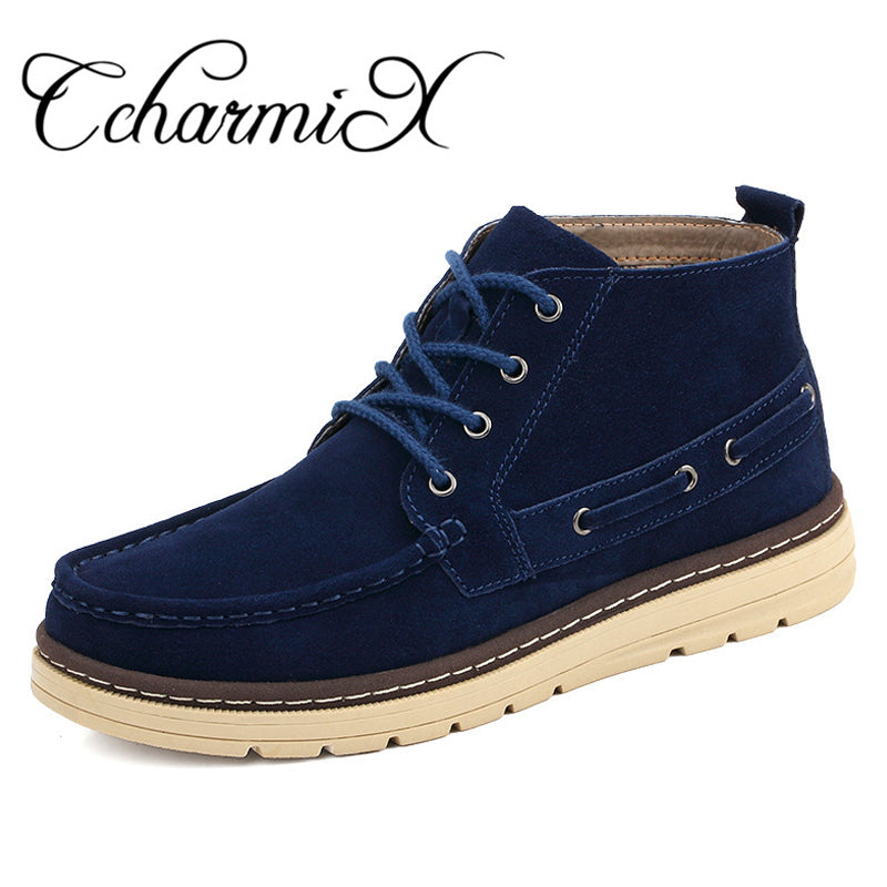 CcharmiX Chukka Boots Men Work&Safety Cow Suede Mens Ankle Boots Male Leather Winter Booty Plush Fashion Warm Shoes Size 38-46