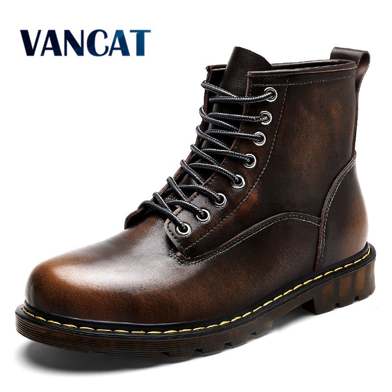 Vancat High Quality Genuine leather Autumn Men Boots Winter Waterproof Ankle Boots  Martin Boots Outdoor Working Boots Men Shoes