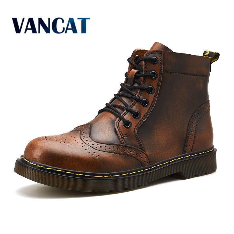 Vancat  High Quality Genuine Leather Men Boots Winter Waterproof Ankle Boots Martin Boots Outdoor Working Snow Boots Men Shoes
