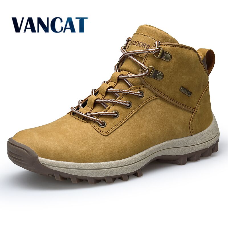 VANCAT Brand Men Boots Big Size 39-46 Autumn Winter Mens Leather Fashion Sneakers Lace Up Outdoor Mountain Men Shoes Waterproof