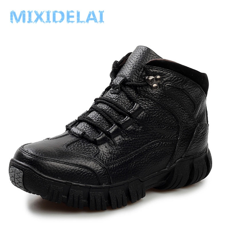 MIXIDELAI Genuine Leather Men Boots, Handmade Super Warm Men Winter Shoes,High Quality Ankle Boots For Autumn And Winter Shoes