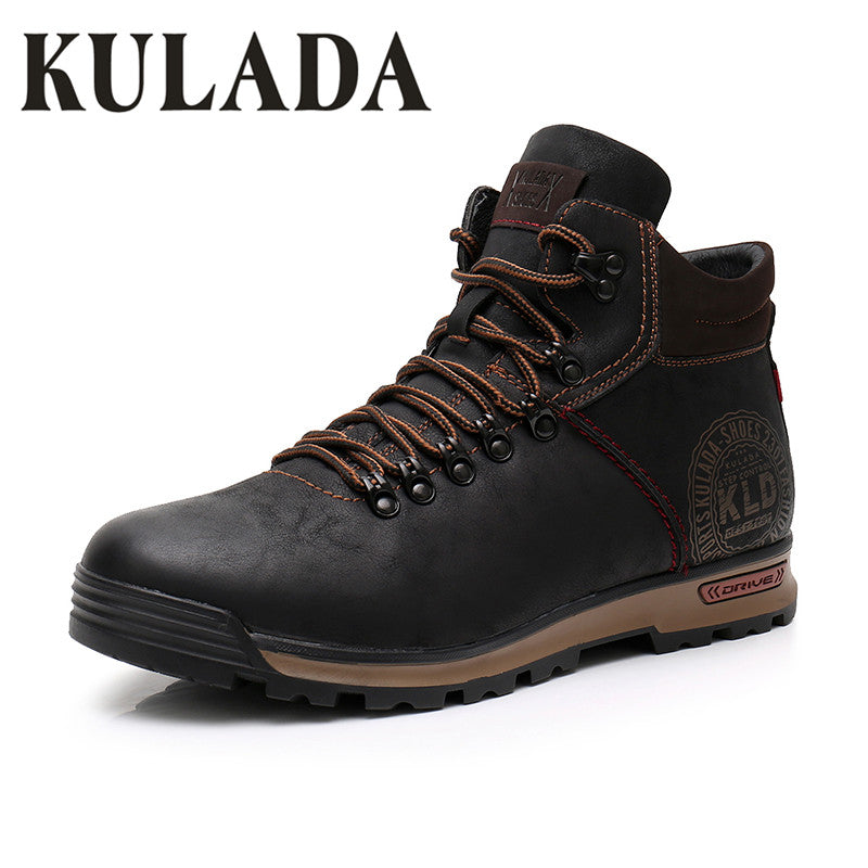 KULADA 2018 Men Leather Sneakers Boots Fashion Winter Snow Warm Boots Men Lace Up Breathable Footwear Men Winter High Top Shoes