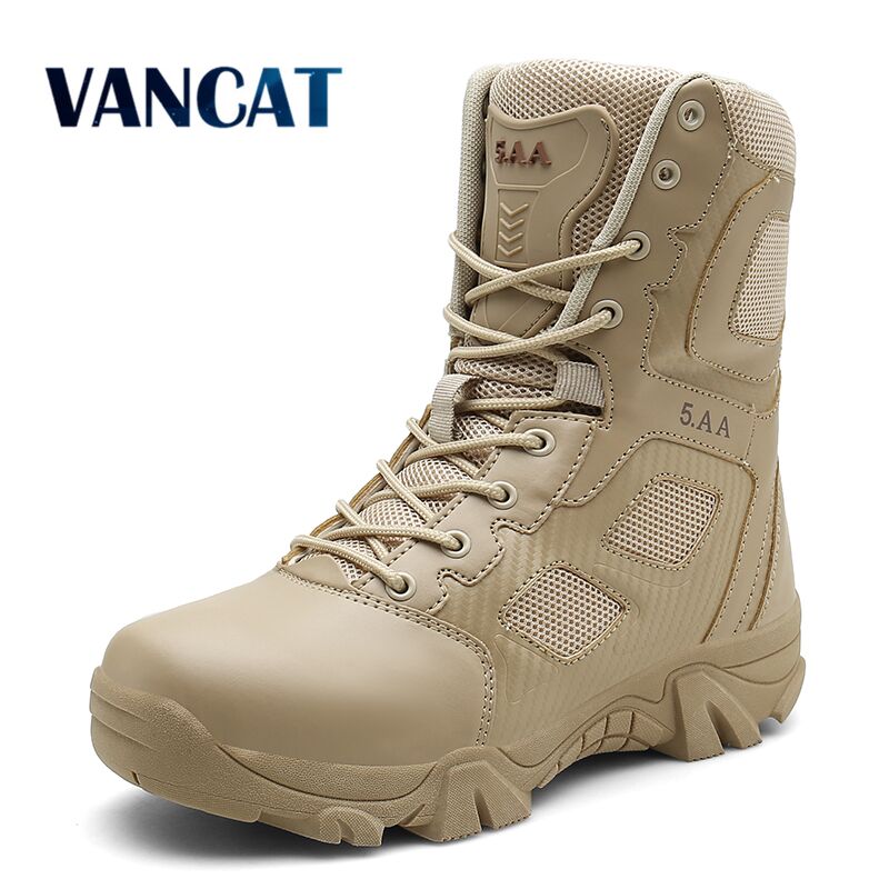Vancat Big Size 39-47  Desert Tactical Mens Boots Wear-resisting Army Boots Men Waterproof Outdoor Hiking Men Combat Ankle Boots
