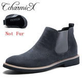 CcharmiX Men Chelsea Boots Slip On Suede High Top Classic Men Boots Genuine Leather Chukka Ankle Boots Fashion Cowboy Male Boots