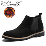 CcharmiX Men Chelsea Boots Slip On Suede High Top Classic Men Boots Genuine Leather Chukka Ankle Boots Fashion Cowboy Male Boots