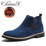 CcharmiX Men Chelsea Boots Slip On Suede High Top Classic Men Boots Genuine Leather Chukka Ankle Boots Fashion Cowboy Male Boots